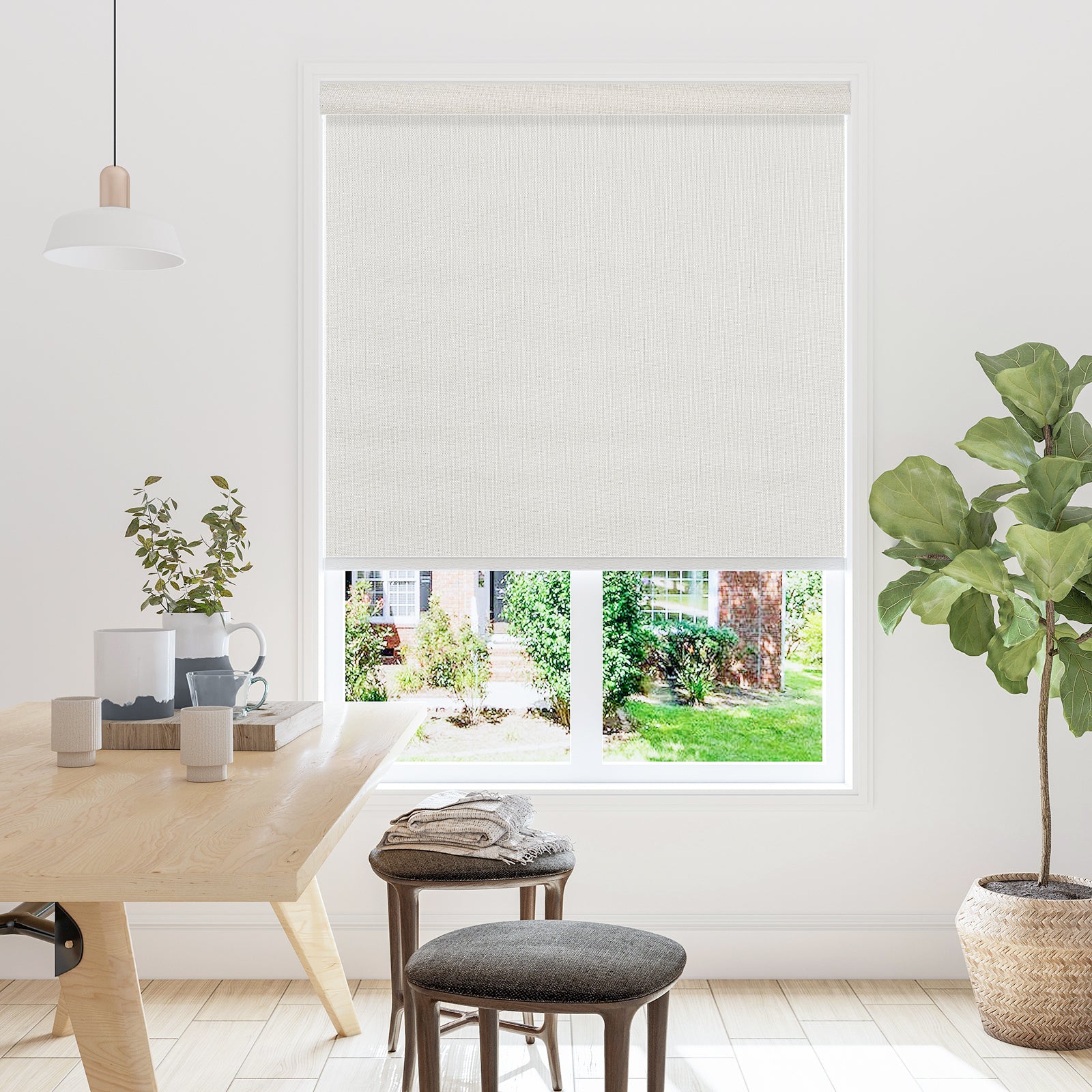 Keego Premium Motorized Roller Shades with Metal Valance - Jacquard Series