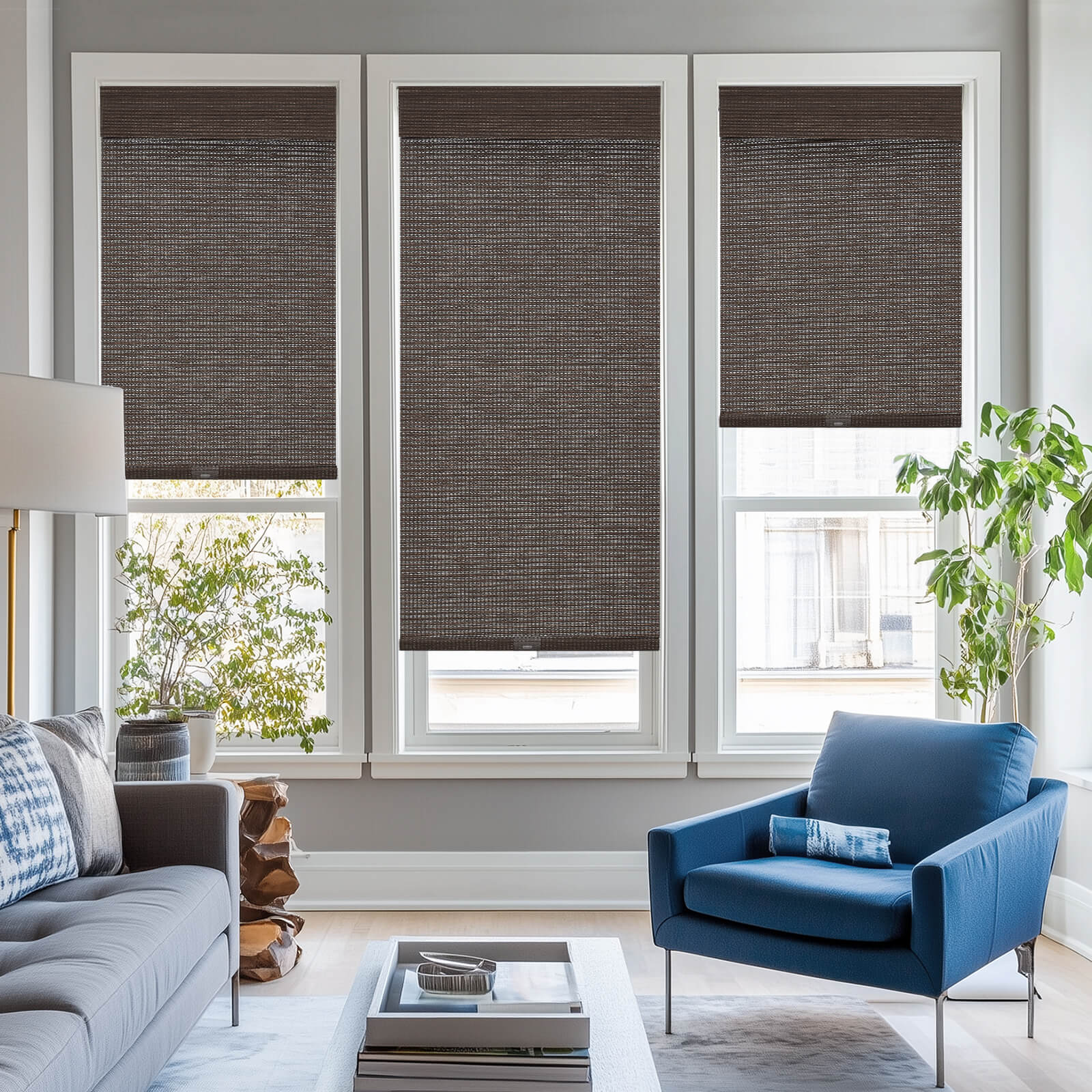 Keego No Drill Natural Style Ramie Straw Paper Roller Shades