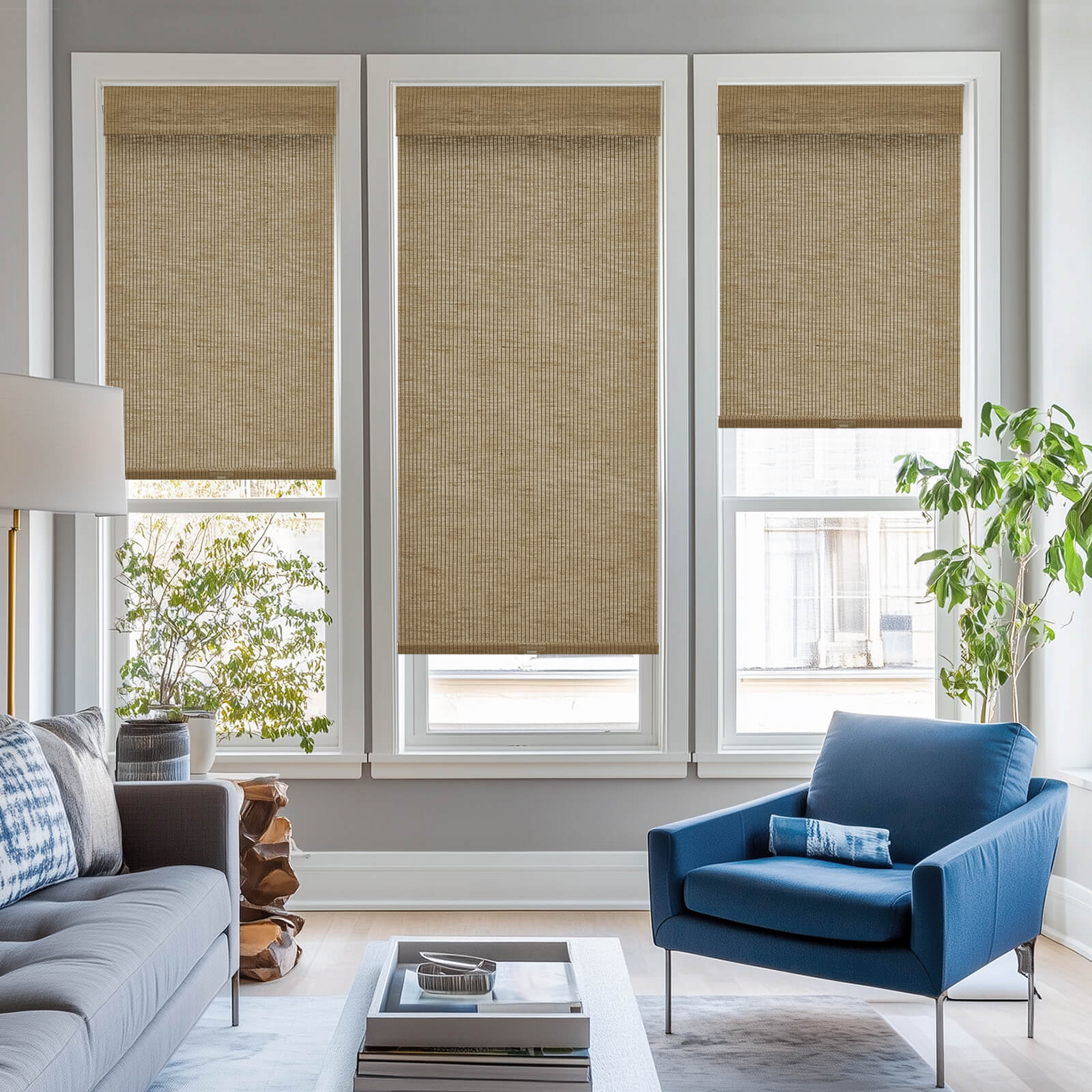 Keego No Drill Natural Style Ramie Straw Paper Roller Shades